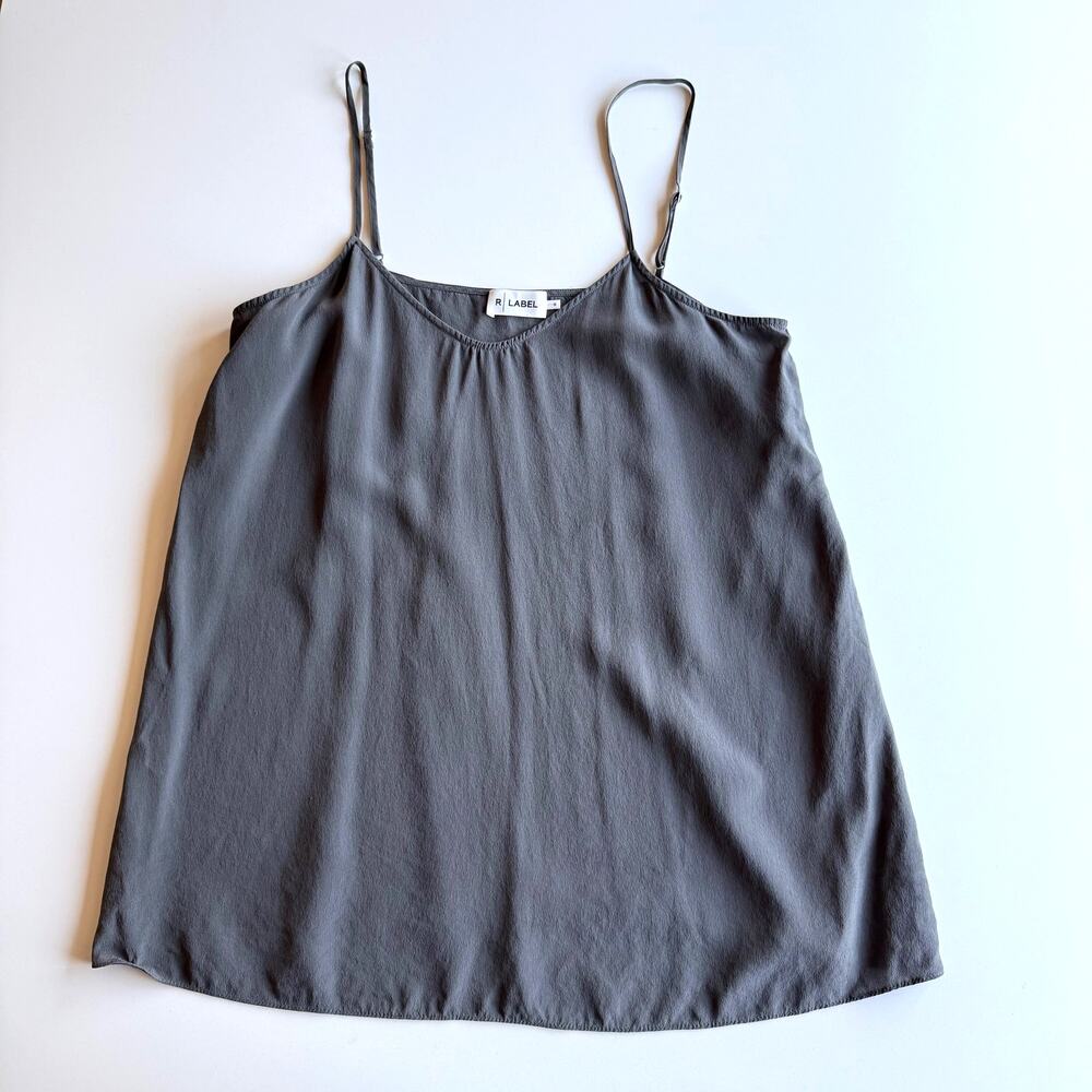 R | Label 100% Silk Gray Spaghetti Strap V Neck Shell Tank Shirt S‎